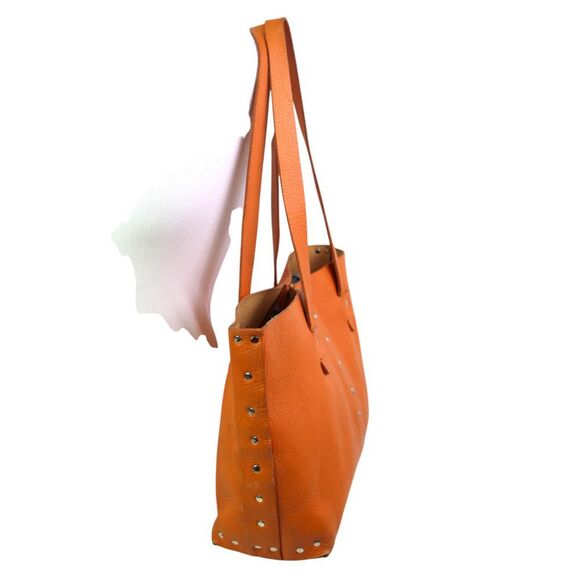 ROOMY Vin Baker TAN BROWN GENUINE LEATHER STUDS TOTE SHOULDER BAG HANDBAG PURSE - Picture 3 of 16